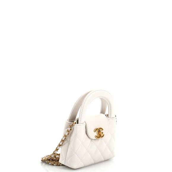 Chanel Kelly Top Handle Clutch with Chain Quilted Shiny Aged Calfskin White - Picture 2 of 6